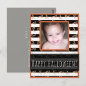 ハロウィン 黒 白 ストライプ モダン ブー 写真 ポストカード (正面/裏面)
