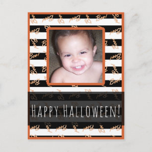 ハロウィン 黒 白 ストライプ モダン ブー 写真 ポストカード