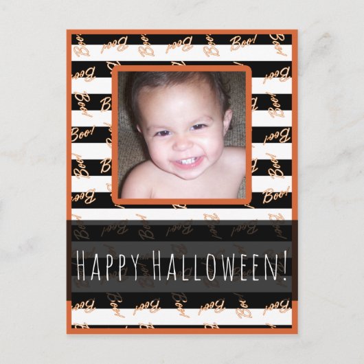 ハロウィン 黒 白 ストライプ モダン ブー 写真 ポストカード (正面)