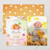 ハロウィン　1歳の誕生日パーティー招待状　秋　オレンジ 招待状 (正面/裏面)