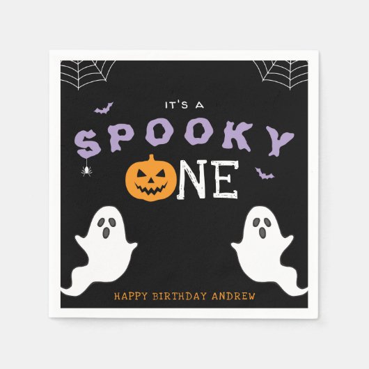 ハロウィン 1歳の誕生日 スプーキー ワン ゴースト ゴシック スタンダードカクテルナプキン (正面)
