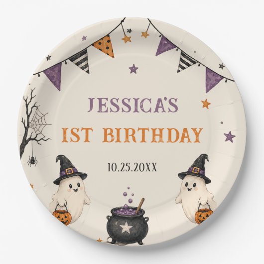 ハロウィン 1歳の誕生日 女の子 幽霊 ペーパープレート (正面)