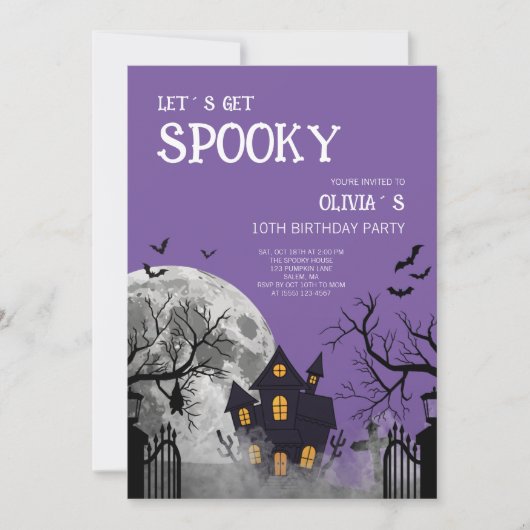 ハロウィン 10歳の誕生日パーティー Let's Get Spooky 招待状 (正面)