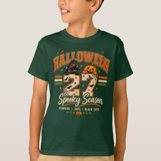 ハロウィン 27 スプーキーシーズン バーシティ ブラックキャット Tシャツ