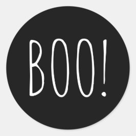 ハロウィン「BOO」| スプーキーパーティーのためのブラックタイポグラフィ ラウンドシール