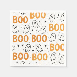 ハロウィン BOO タイポグラフィ 遊び心ある白いお化け スタンダードカクテルナプキン
