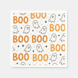 ハロウィン BOO タイポグラフィ 遊び心ある白いお化け スタンダードカクテルナプキン