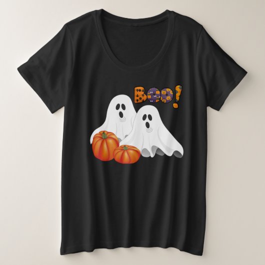 ハロウィン BOO / ホリデーゴースト プラスサイズTシャツ (デザイン正面)
