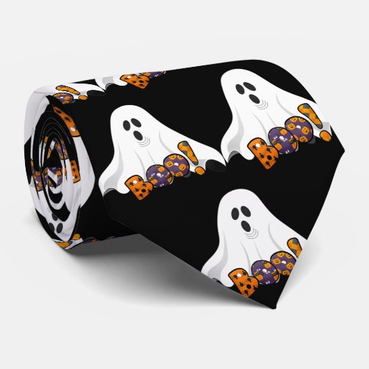 ハロウィン BOO / 黒地にスケアリーゴースト ネクタイ (ロール)