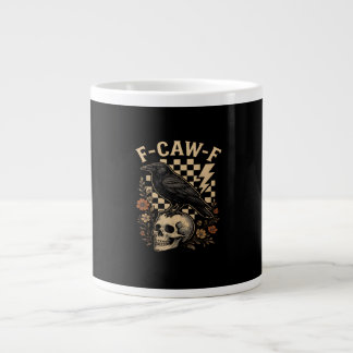 ハロウィン F Caw F レイヴン バード チェッカーボード ヴィンテージ スタイル ジャンボコーヒーマグカップ