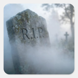 ハロウィン R.I.P. 墓石と霧 スクエアシール