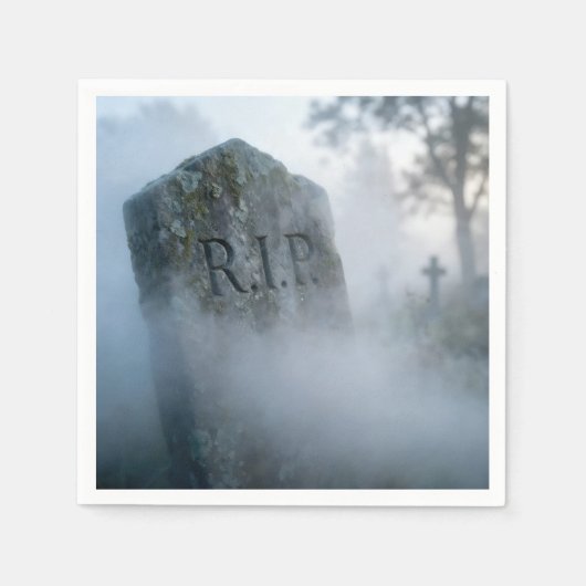 ハロウィン R.I.P. 墓石と霧 スタンダードカクテルナプキン (正面)