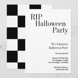 ハロウィン RIP パーティー 黒と白のチェック 招待状