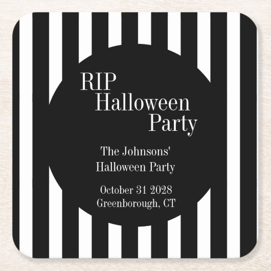 ハロウィン RIP 黒と白のストライプ パーティー スクエアペーパーコースター (正面)