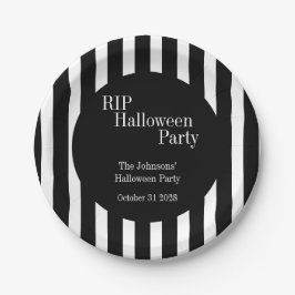ハロウィン RIP 黒と白のストライプ パーティー ペーパープレート