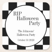 ハロウィン RIP 黒白チェック パーティー スクエアペーパーコースター (正面)