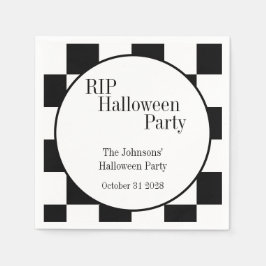 ハロウィン RIP 黒白チェック パーティー スタンダードカクテルナプキン