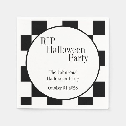 ハロウィン RIP 黒白チェック パーティー スタンダードカクテルナプキン (正面)