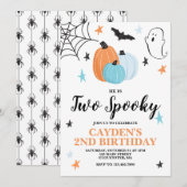 ハロウィン TWO スプーキ 2歳の誕生日 青いパンプキン 招待状 (正面/裏面)