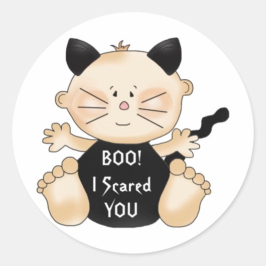 ハロウィンBOO男の赤ちゃん猫コスチュームおもしろい ラウンドシール (正面)