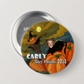 ハロウィンCarly Fiorinaの黒猫 缶バッジ (正面&裏面)