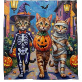 ハロウィンCosにおけるアビシニアン猫のトリック・オアトリート シャワーカーテン (正面)