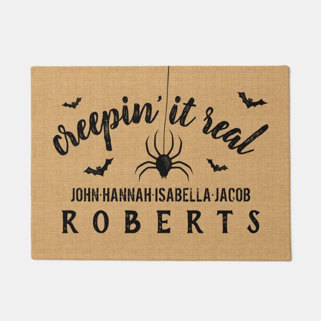 ハロウィンCreepinそれ実質のカスタムで素朴なバーラップ ドアマット (正面)