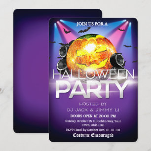 ハロウィンDJパーティーディスコボールパンプキンスプーキー 招待状