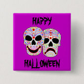 ハロウィンDOTDの喜劇悲劇のスカル 缶バッジ (正面)