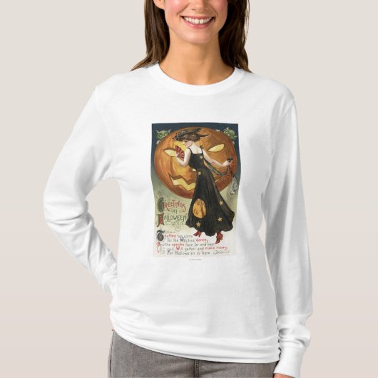 ハロウィンGreetingWitchの踊りおよびカボチャ Tシャツ (正面)