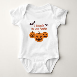 ハロウィンIは素晴らしいカボチャTシャツで信じます ベビーボディスーツ