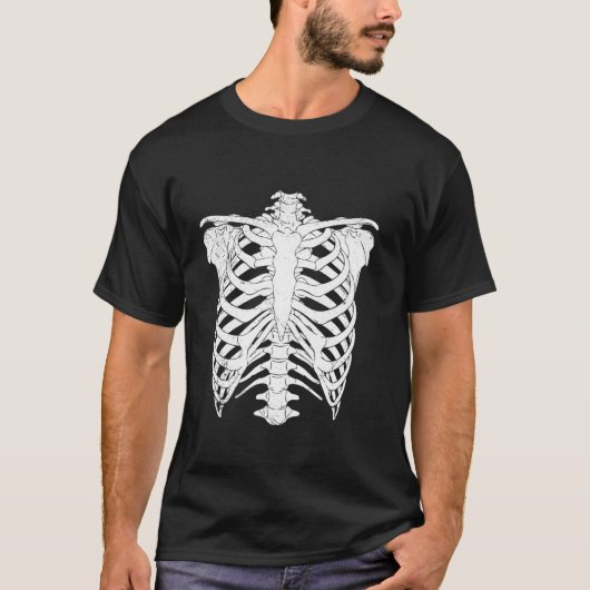 ハロウィンLo用スケルトンリブケージデザイン Tシャツ (正面)