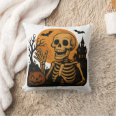 ハロウィンSmiling Skeleton(かぼちゃと満月) – Spoo クッション (ブランケット)