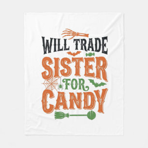 ハロウィンTシャツデザイン お菓子と妹を交換 フリースブランケット