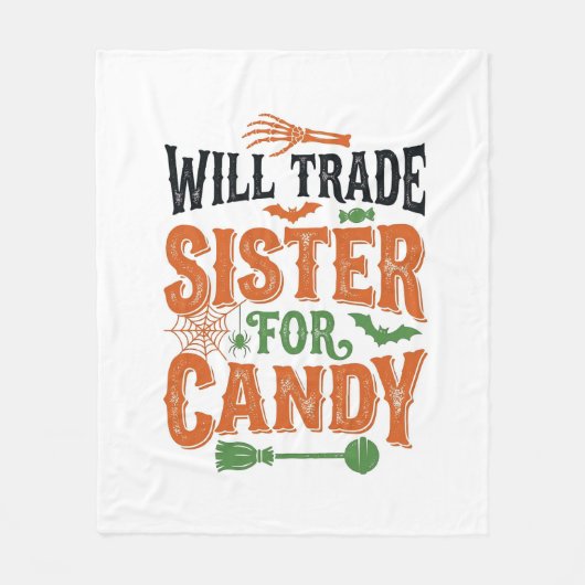 ハロウィンTシャツデザイン お菓子と妹を交換 フリースブランケット (正面)