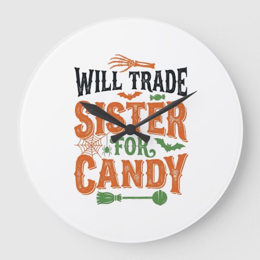 ハロウィンTシャツデザイン お菓子と妹を交換 ラージ壁時計 (正面)