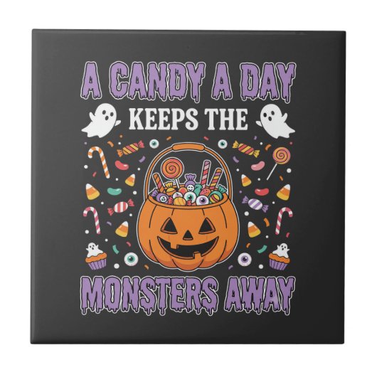 ハロウィンTシャツデザイン お菓子を毎日 タイル (正面)