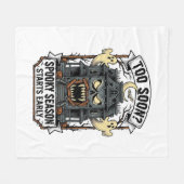 ハロウィンTシャツビンテージ風彫刻 フリースブランケット (正面(横))