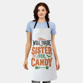 ハロウィンTシャツ お菓子と妹を交換します デザイン エプロン (着用した状態)