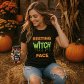ハロウィンTシャツ; 魔法使いの顔のダサかわパロディ Tシャツ