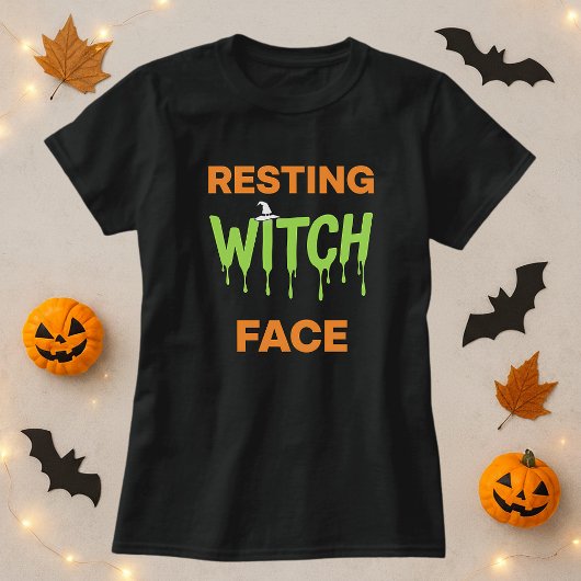 ハロウィンTシャツ; 魔法使いの顔のダサかわパロディ Tシャツ
