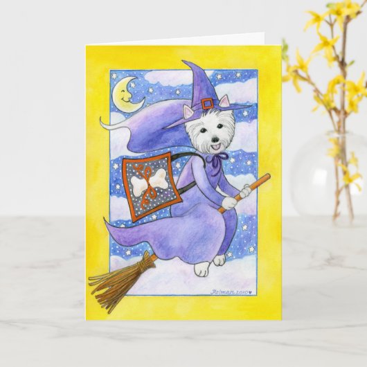 ハロウィンWestie犬 カード (黄色い花)