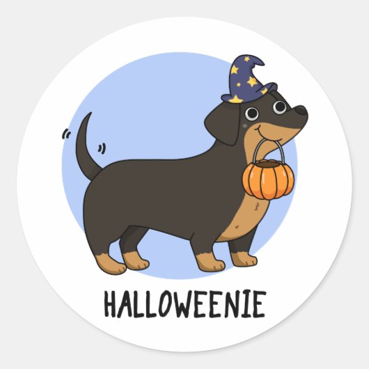 ハロウィーニー面白いソーセージ犬のダジャレ ラウンドシール (正面)