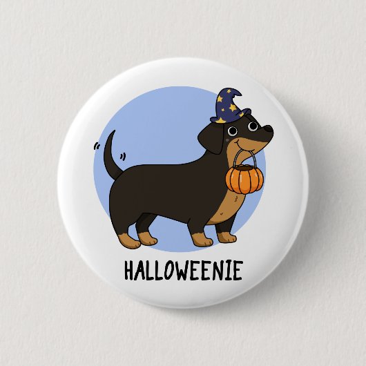 ハロウィーニー面白いソーセージ犬のダジャレ 缶バッジ (正面)
