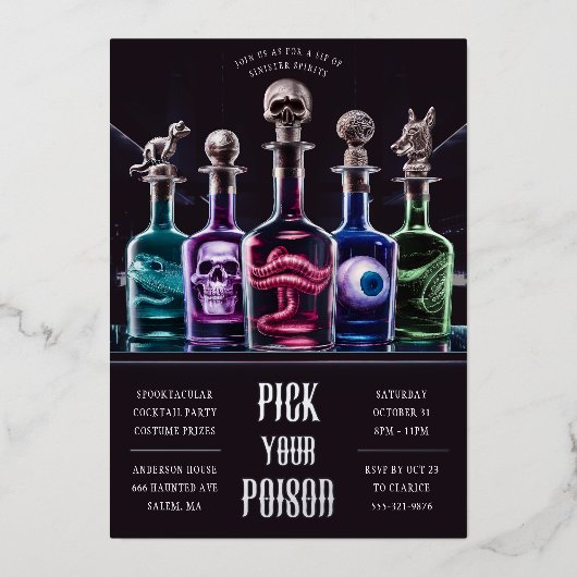 ハロウィーンあなたの毒を選カスタムぶ 箔招待状 (正面)