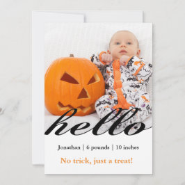 ハロウィーンいいえトリックだけでトリートベビー写真 案内状