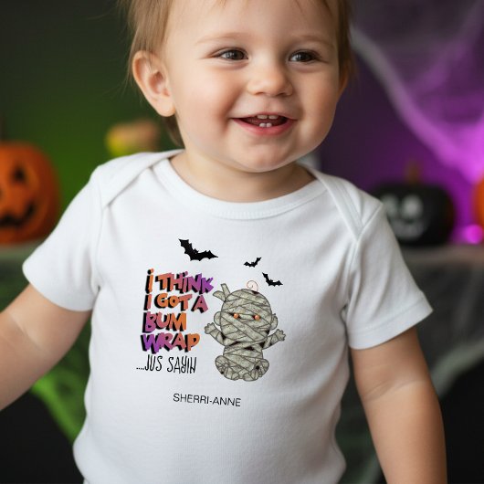 ハロウィーンおむつミイラ赤ちゃんオレンジID683 ベビーボディスーツ