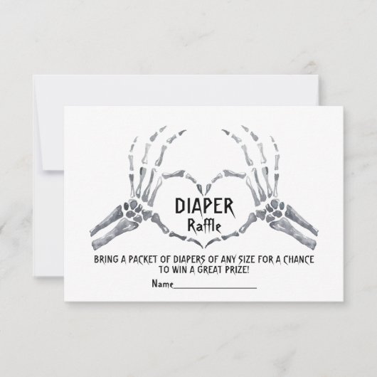 ハロウィーンおむつラッフルスケルトンハート赤ちゃんシャワー 招待状 (正面)