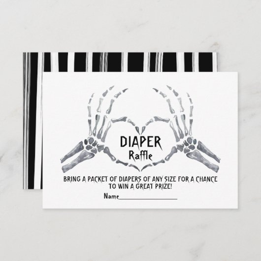 ハロウィーンおむつラッフルスケルトンハート赤ちゃんシャワー 招待状 (正面/裏面)