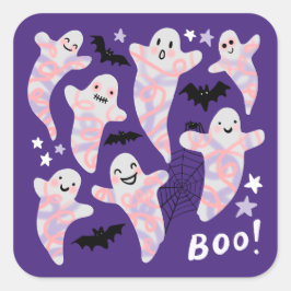 ハロウィーンおもしろいかわいいボースこうもり紫 スクエアシール